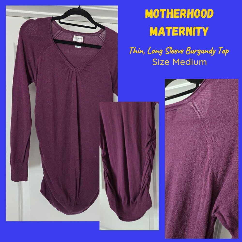 Motherhood Maternity Burgundy Thin Long Sleeve Top sz Med w/ Decorative Stitches